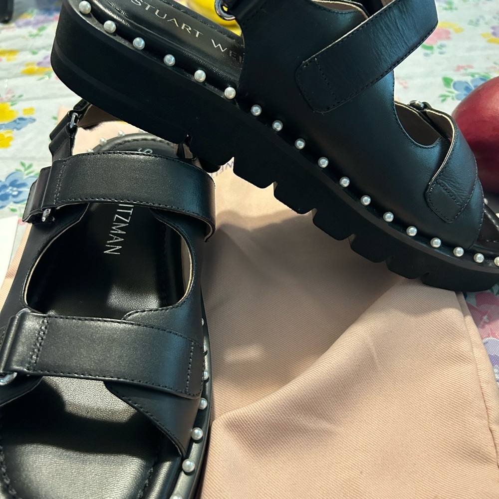 Stuart Weitzman Black Platform Sandals with Studded Detailing - Picture 4 of 5